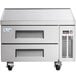 An Avantco stainless steel chef base with two refrigerated drawers.