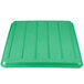 A green rectangular Winholt polystyrene display tray with lines.