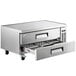 An Avantco stainless steel counter top refrigerated chef base with two drawers.