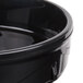 A close-up of a black Dinex DuraTherm Onyx insulated soup bowl lid.