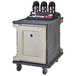 A granite gray Cambro meal delivery cart with a black lid.