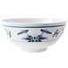 A white GET Melamine bowl with blue and white water lily designs.