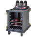 A Cambro granite gray meal delivery cart with trays on a shelf.