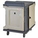 A granite gray Cambro meal delivery cart with large plastic containers on wheels.