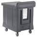 A large granite gray plastic Cambro meal delivery cart with wheels.