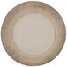 A white Thunder Group melamine plate with a crackle-finished brown rim.