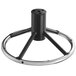 A black metal tripod with a Lancaster Table & Seating chrome metal base ring.