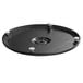 A round black Lancaster Table & Seating cast iron table base plate with screws.