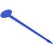 A blue plastic oval stirrer with a point on one end and a white handle.