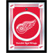A red and silver framed mirror with a red and white Detroit Red Wings logo.