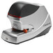 A silver and black Swingline Optima electric stapler with black and orange accents.