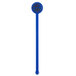 A blue WNA Comet stirrer with a round disc and a black letter 'S' on it.