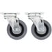 A set of two metal swivel plate casters with rubber wheels.