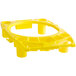 A yellow plastic Rubbermaid BRUTE rim caddy with holes.