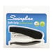 A package with a Swingline 20 Sheet Black Soft Grip Hand Stapler with white and blue accents.