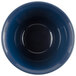 A navy blue plastic bowl with a black center.
