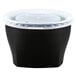 A black Cambro insulated plastic bowl with a white lid.
