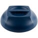 A blue plastic dome lid with a hole on a white background.