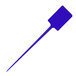 A blue plastic rectangular pick with a long handle.