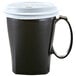 A black Cambro insulated mug with a white lid.