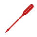 A close-up of a red WNA Comet paddle pick with white customizable text.