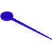 A blue plastic round disc pick with a long handle.