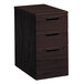 A mahogany HON filing cabinet with three drawers.