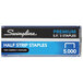 A black and blue Swingline box of 5000 half-strip staples with white text.