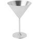 A stainless steel martini glass with a metal stem and base.