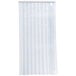A white rectangular object with a black border and white and blue vertical striped curtain.