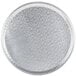 A round silver tray with a white background.