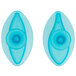 A blue plastic Ateco lily petal plunger cutter set with two oval shaped pieces.