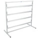 A white metal Bulman paper rack with four shelves and six metal bars.