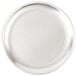 An American Metalcraft heavy weight aluminum coupe pizza pan with a silver rim on a white surface.