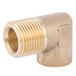 A Cooking Performance Group brass street elbow pipe fitting with threads.