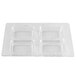 A white rectangular Clipper Mill by GET clear plastic tray with four rectangular compartments.