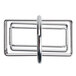 A chrome metal rack with a square shape and ring.