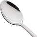 A close-up of a 10 Strawberry Street Pearl stainless steel teaspoon with a silver handle.