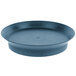 A blue round pan with a circular rim and a blue round object.
