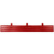 A red plastic tray rail with three hooks.