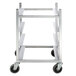 A stainless steel Channel 4 shelf glass rack cart with wheels.