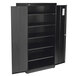 A black metal HON storage cabinet with shelves.