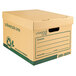 A Universal One heavy-duty cardboard file storage box with a lid and a green recycle symbol.