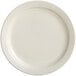 An Acopa ivory stoneware plate with a plain edge on a white background.