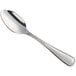 An Acopa Edgeworth stainless steel demitasse spoon with a silver handle and spoon.