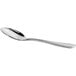 An Acopa Edgeworth stainless steel demitasse spoon with a silver handle.