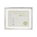A silver Universal document frame with a white mat displaying a certificate.