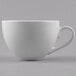 A Libbey bright white porcelain low coffee cup with a handle.