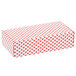 A white rectangular Valentine's Day candy box with red hearts on it.
