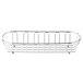 A Clipper Mill chrome metal long oval wire basket with a curved design and handle.